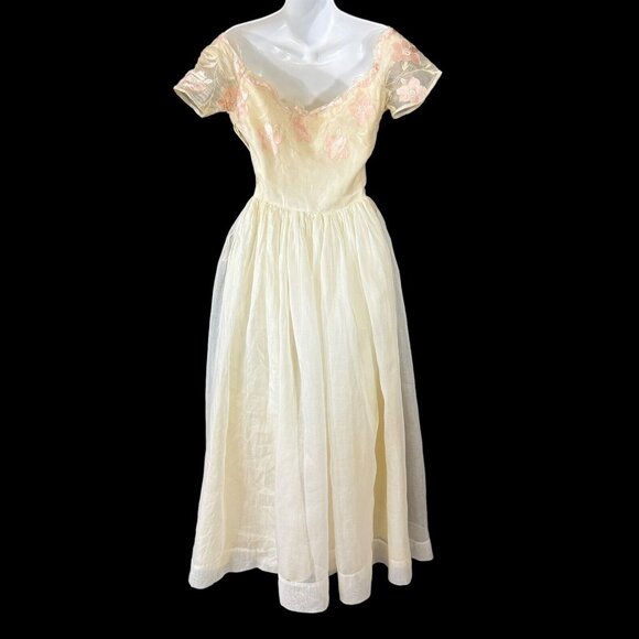Harry Keiser Party Dress Yellow Organza Flower Applique Size 6 Vintage 1950s - Picture 10 of 12